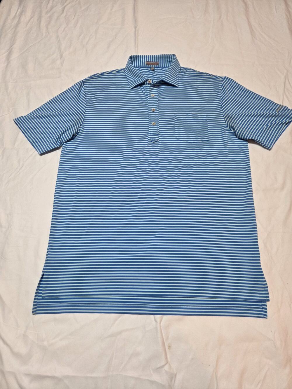 peter millar polo large summer comfort Blue & White Stripes Short Sleeve